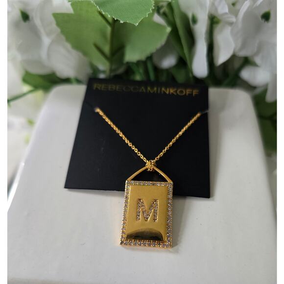Rebecca Minkoff Initial M Rhinestone Necklace New - Picture 1 of 2